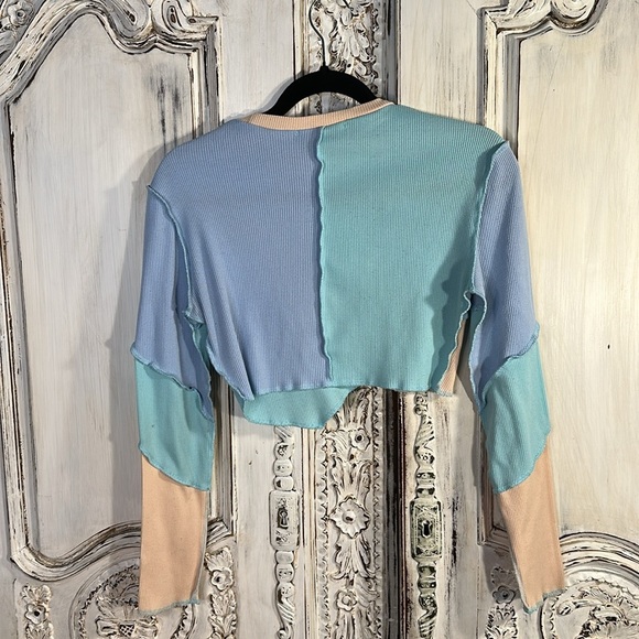 Curated Two Piece Y2K Bundle Striped Denim Overalls with Colorblock Top - Picture 5 of 9